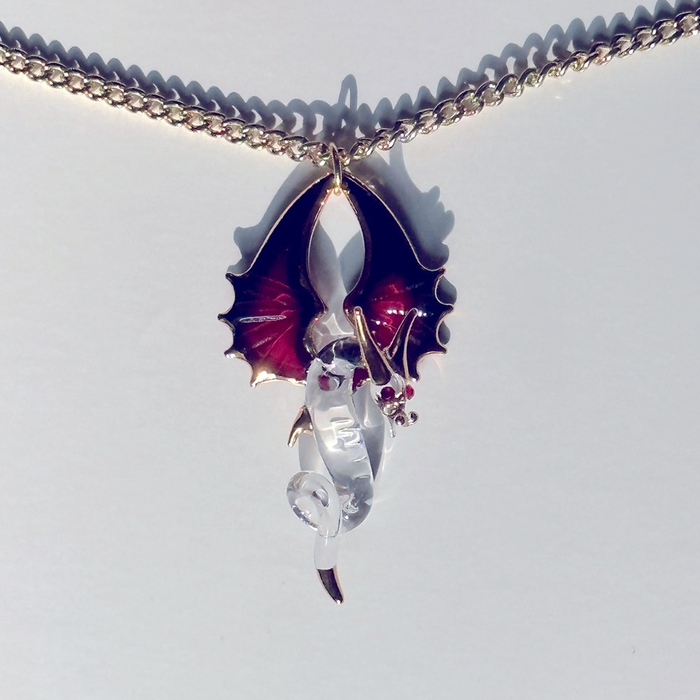 Vintage-Style Dragon Glass Statement Necklace - Red & Black Gothic Jewelry - Picture 2 of 6